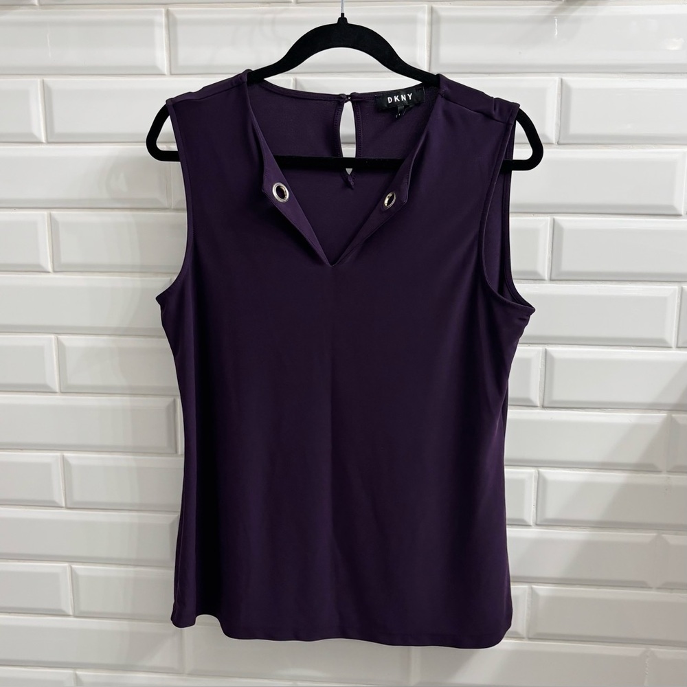 DKNY Women’s Large Plum Sleeveless Blouse with Silver Keyhole Accents